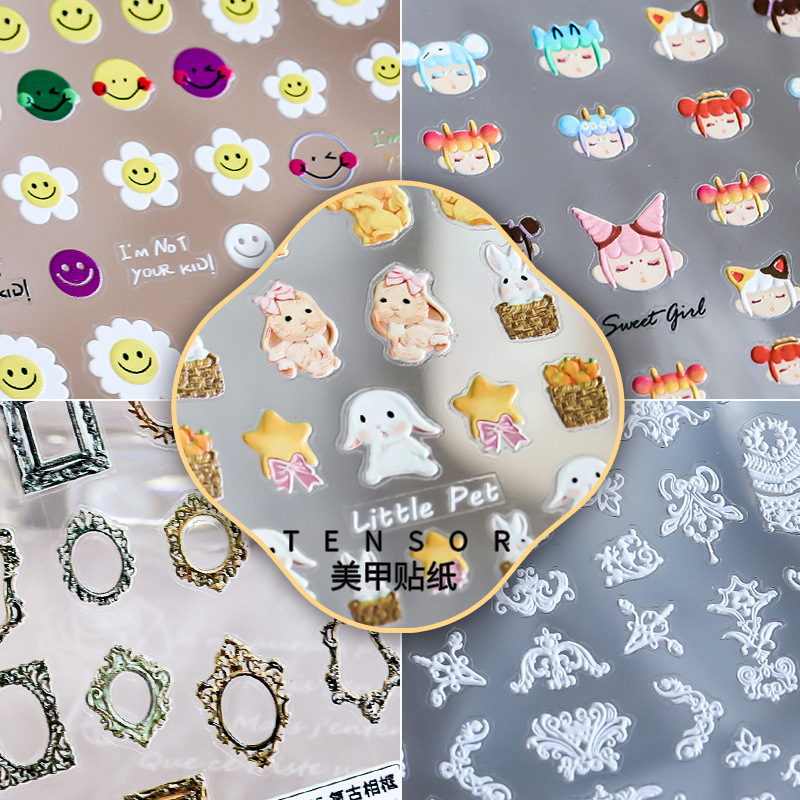 New Technology Iron Element Japanese Style Relief 5D Thin Tough Adhesive Nail Sticker Pro Frosted Thin Transparent Sticker Relief Collection 3
