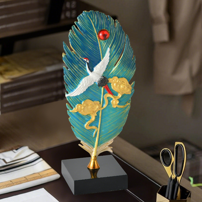 New Chinese Style Light Luxury Entrance Table Feather Enamel Ornaments Crane High-End Living Room Tv Cabinet Sofa Decorations
