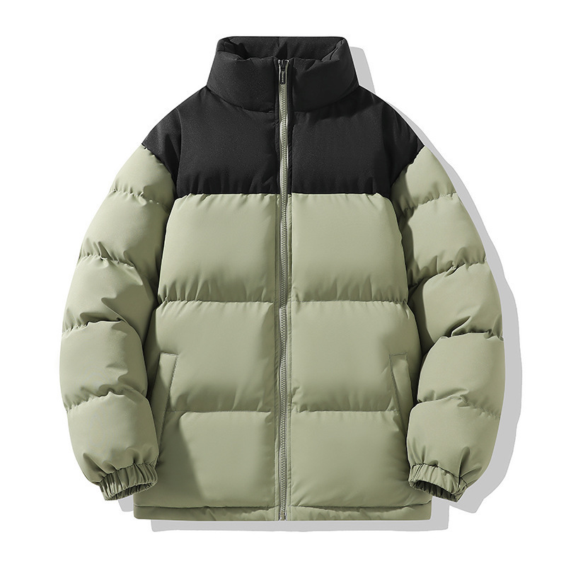 Unisex Winter Padded Coat – Lightweight Polyester Wadding, Stand Collar & Relaxed Fit For Couples (Black, Ivory, Khaki, Pastel Blue, Lavender)_voghion.com