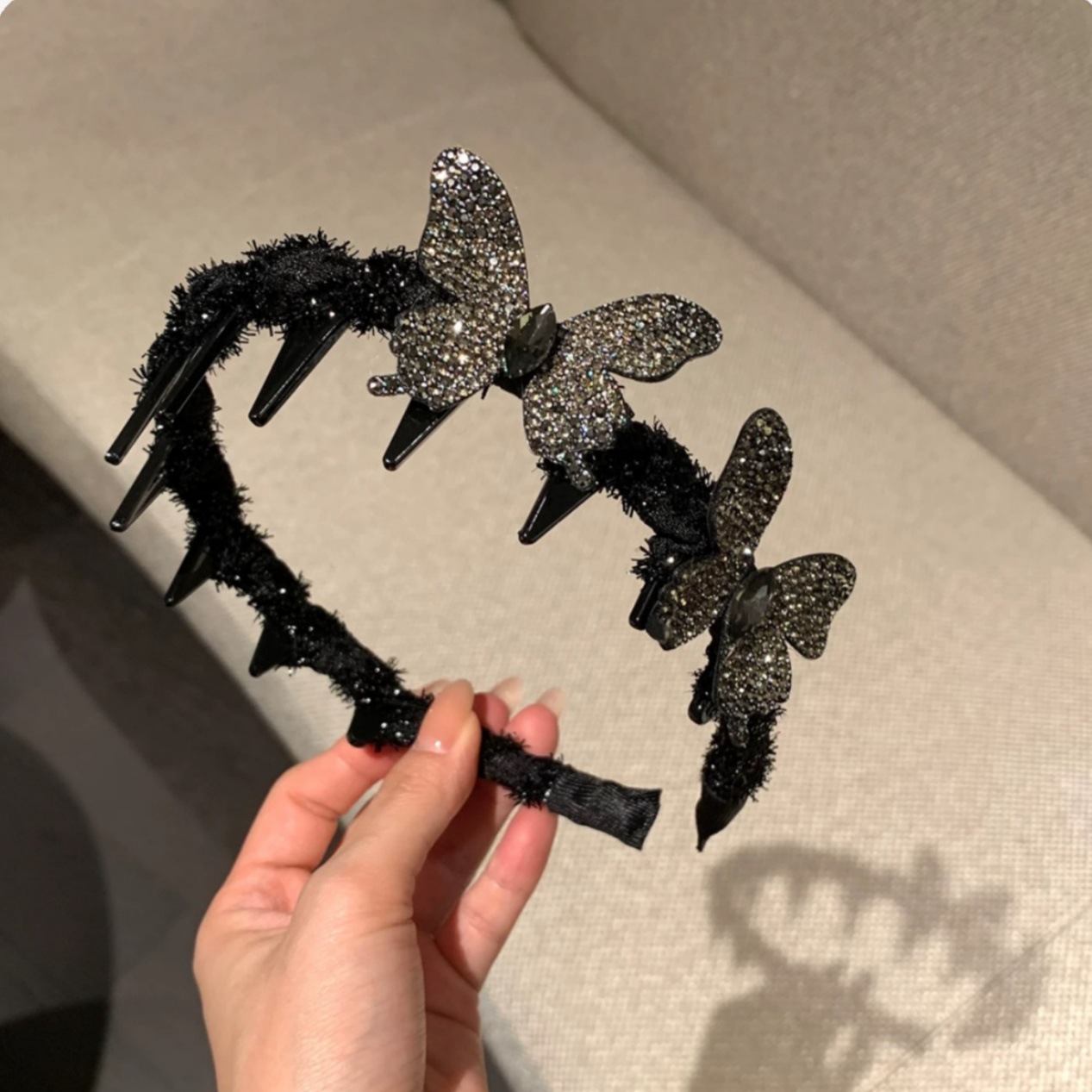 23#Black rhinestone double butterfly