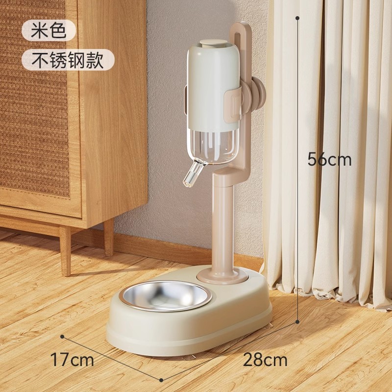 Perro vertical transfronterizo fuente de bebida automática para mascotas alimentación ajustable para mascotas de acero inoxidable antidetonante doble tazón de gato