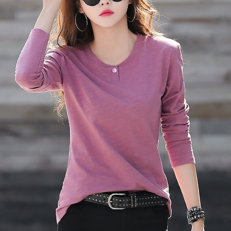 Spring and Autumn clothing 2021 Korean style long-sleeved T-shirt women's slim fit slimming bottoming shirt top solid color inner wear younger