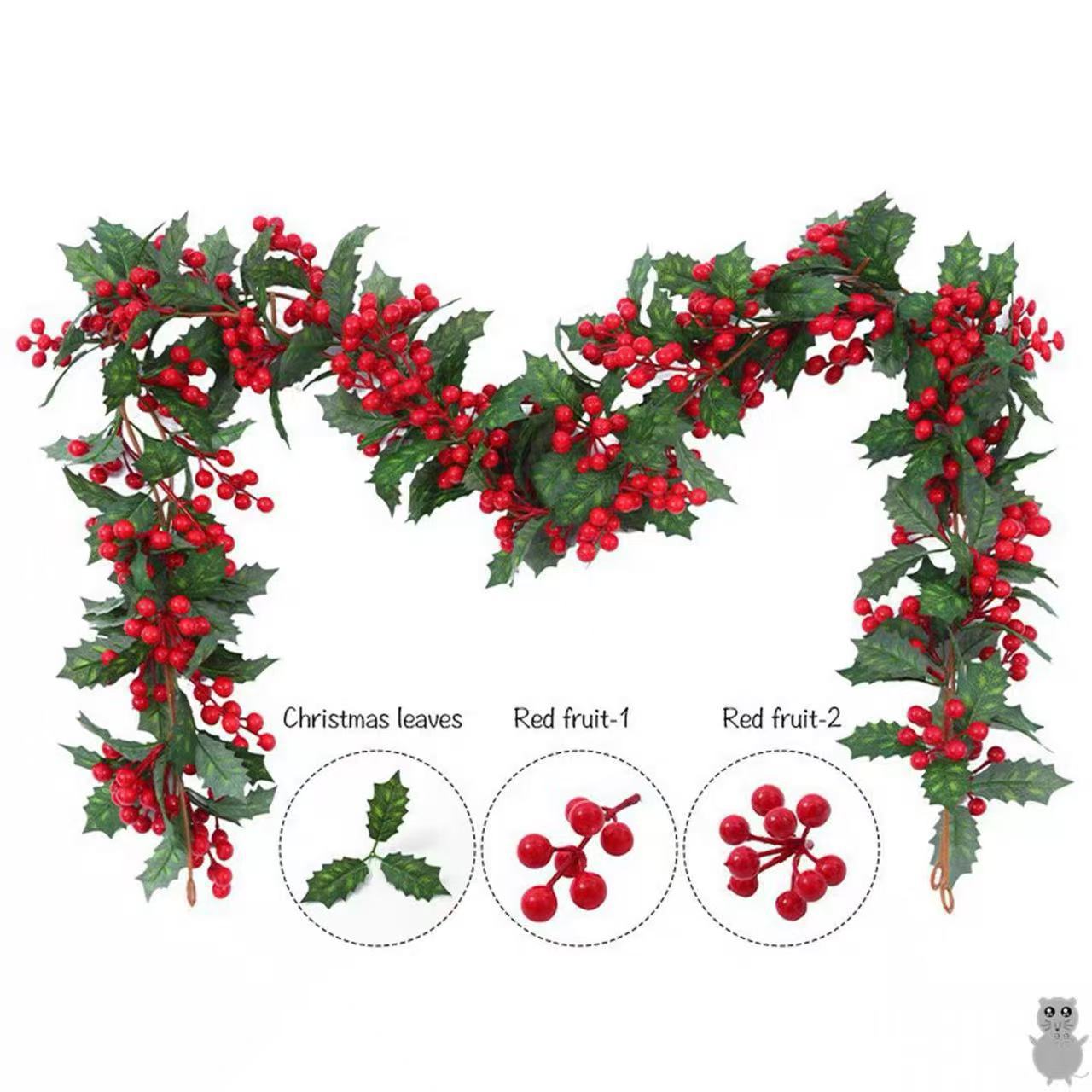 Artificial Christmas leaf red fruit berry rattan cross-border Christmas atmosphere decoration home decoration Christmas decoration rattan 2