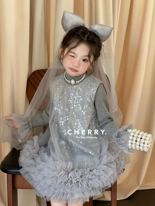 Демисезонная юбка для девушки, вечернее платье, ногти-с sequins, жилет, флисовый маленький костюм принцессы