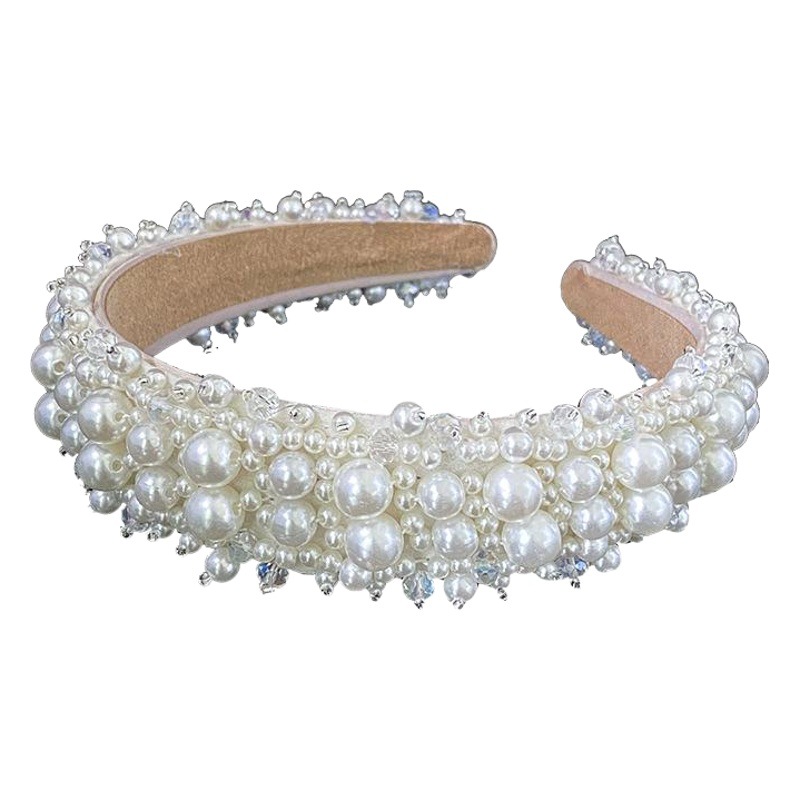 Accesorios para el cabello nupcial elegante estilo tocado accesorios para el vestido de novia simple foto del todo partido diadema de perlas cosidas a mano europeas y americanas