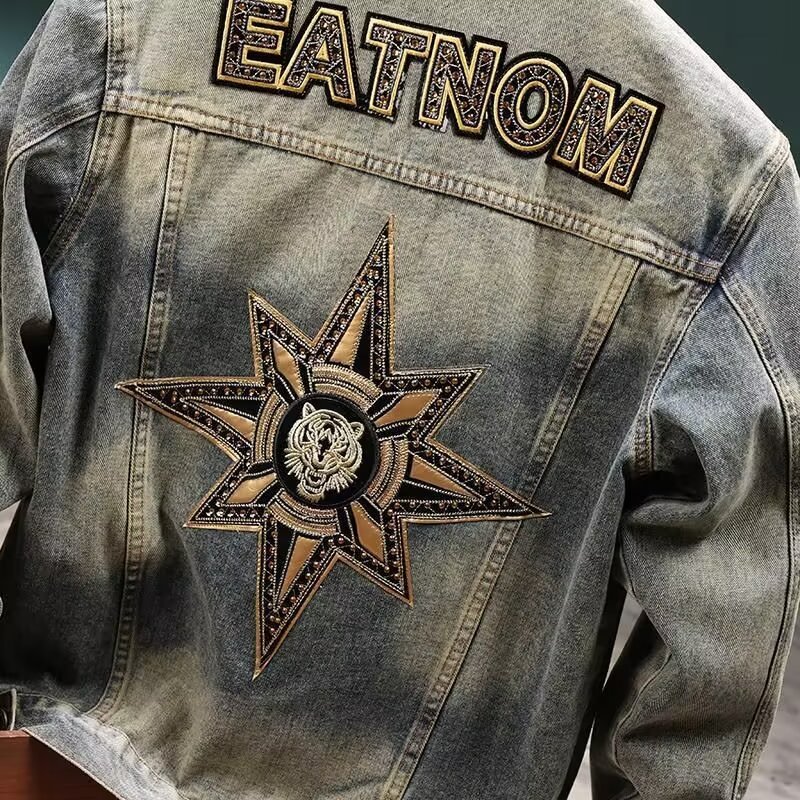 Men's Clothing Fashionable letter embroidered denim jacket for men, high end trendy brand, spring and autumn new workwear jacket, outerwear denim_voghion.com