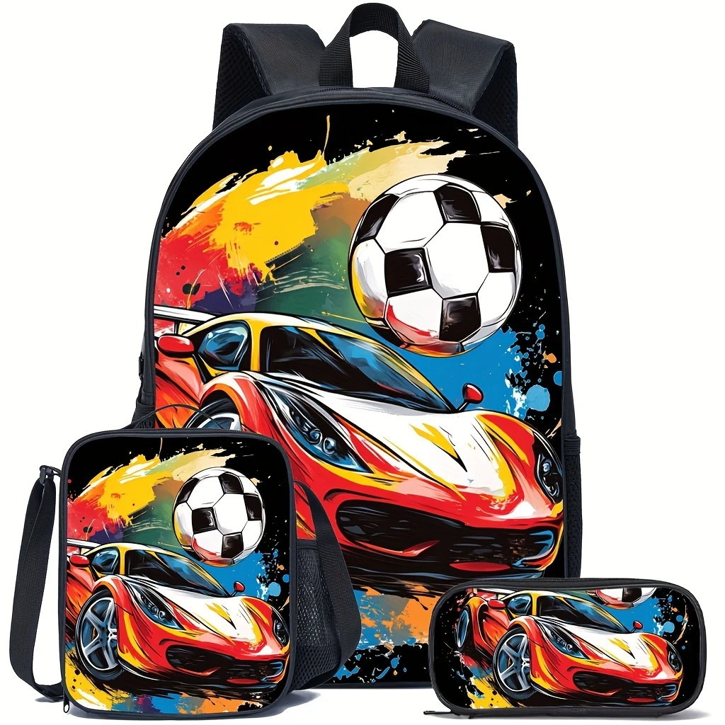 Mochila impresa de venta caliente transfronteriza, mochila escolar para estudiantes de primaria y secundaria, mochila de gran capacidad, bolso, estuche para lápices, juego de tres piezas