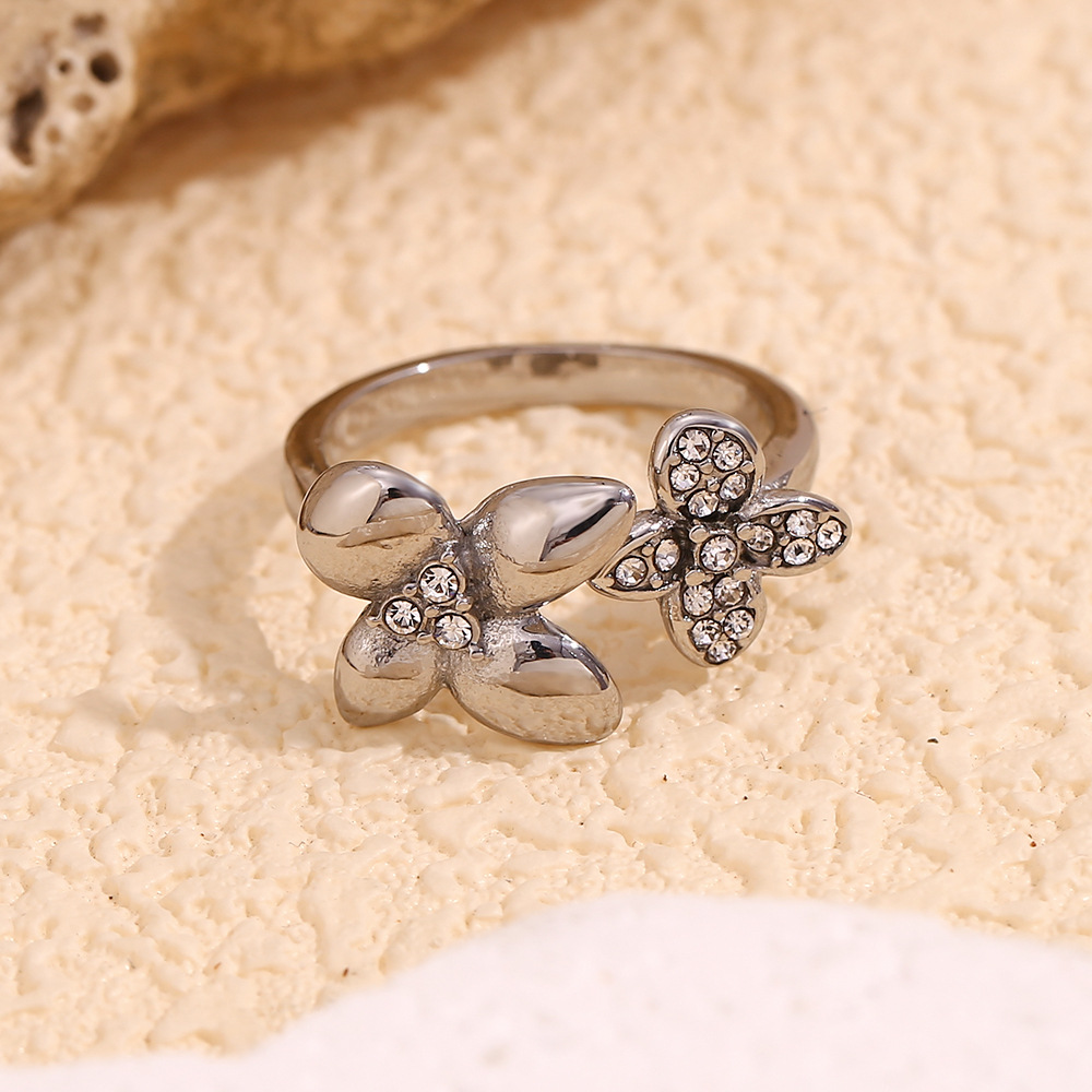 Steel Color Flower Stainless Steel Ring