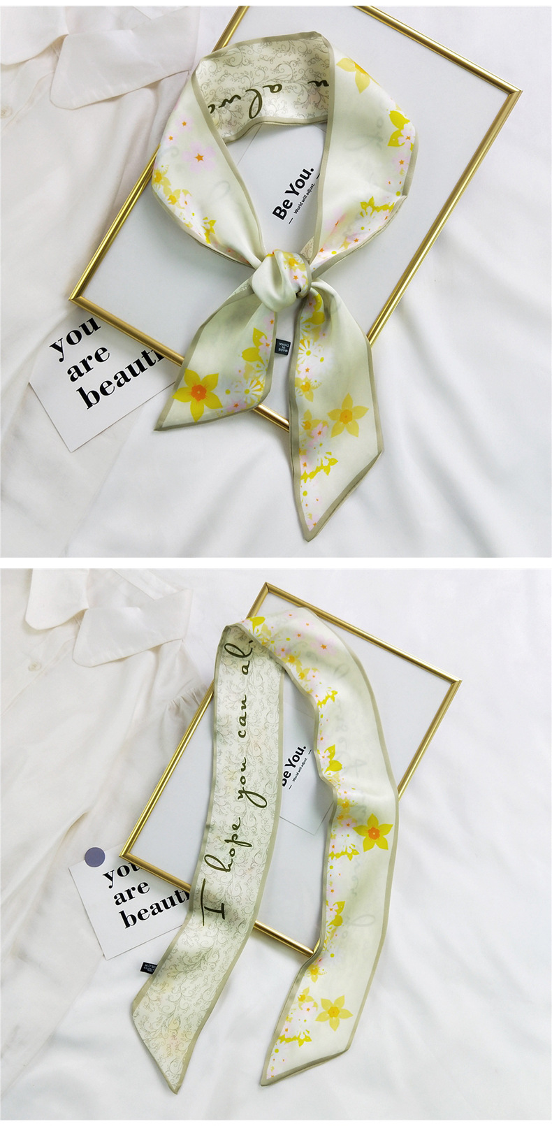 20g Weight Silk Scarf Classification Travel Occasion Unisex Gender Sweet Style Khaki, Multicolor, Dark Blue, White, Red, Green, Blue, Yellow, Black Color Fashion Silk Scarf Hair Tie 27