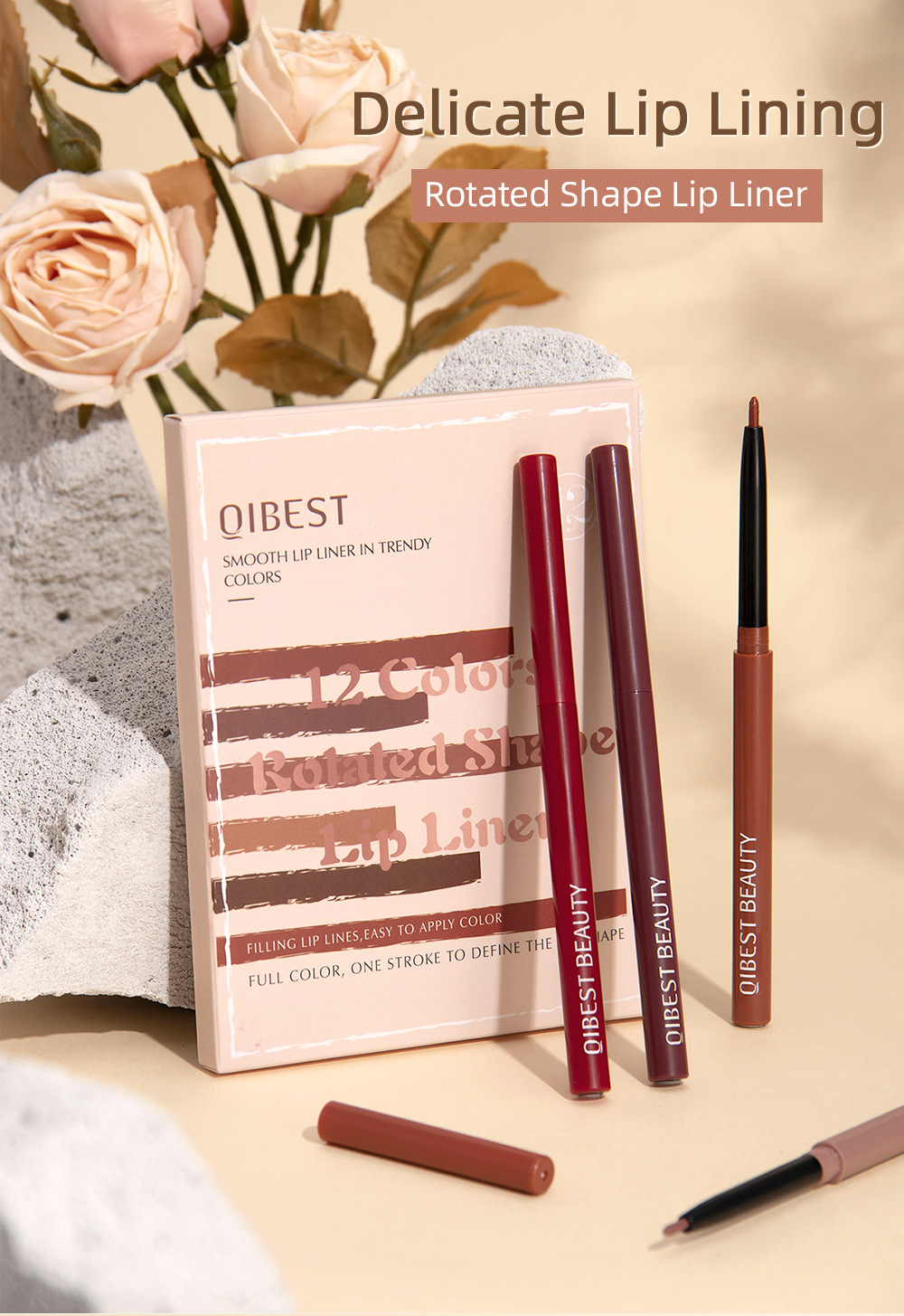 QIBEST Cross-border Matte Lip Liner Pen 12-color Mixed Lip Liner Pen Nude Set Waterproof Decorative Lipstick Pen details Picture