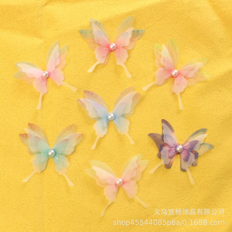 New Four-Layer Mesh Butterfly, Simulated Pearl Tulle Butterfly, Ancient Style Hairpin Hair Accessories, Wholesale from Manufacturer