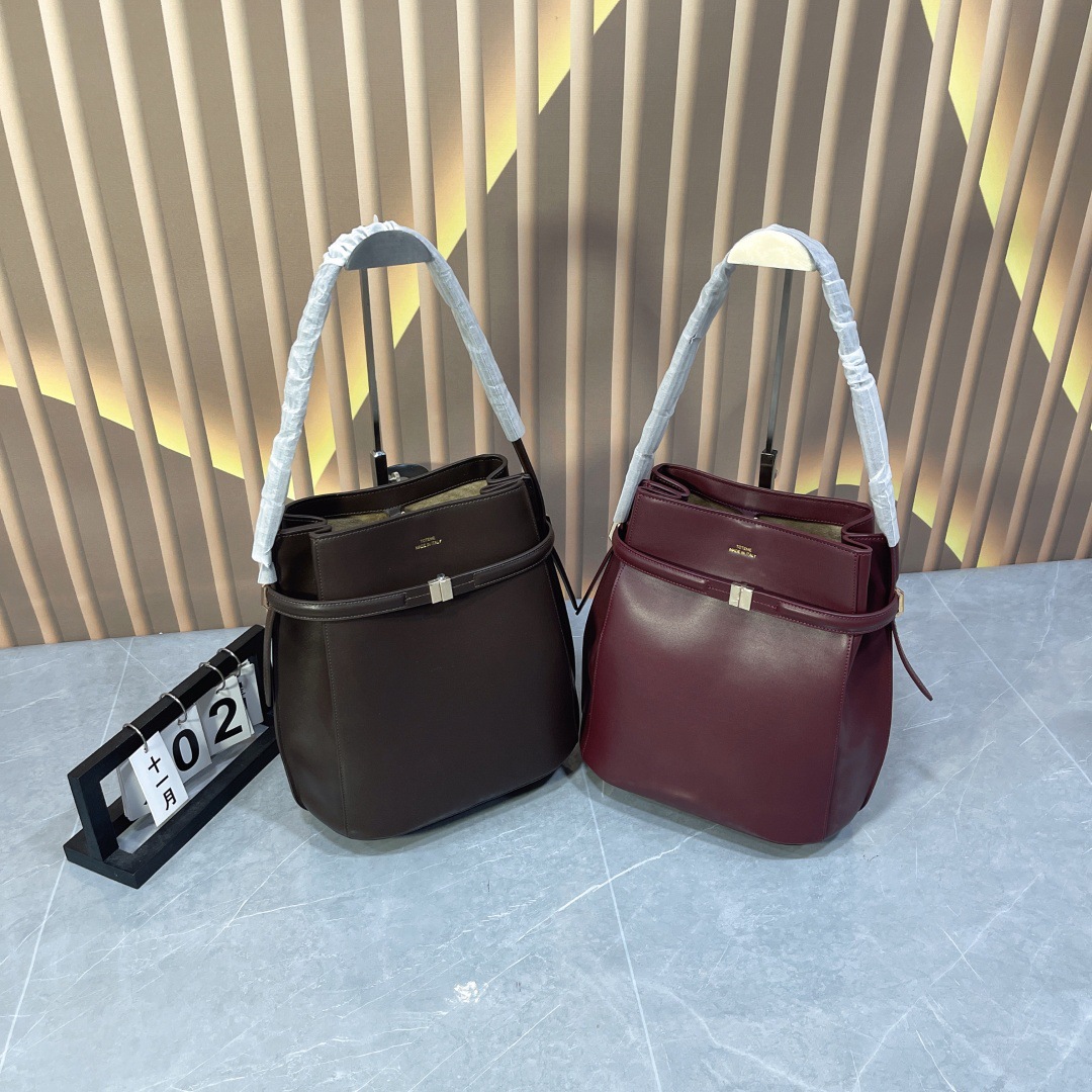 2025 New Toteme Genuine Leather Minimalist Bucket Bag For Women, Swedish Niche Design Shoulder Bag, Versatile Commuter Crossbody Bag - Thumbnail 4