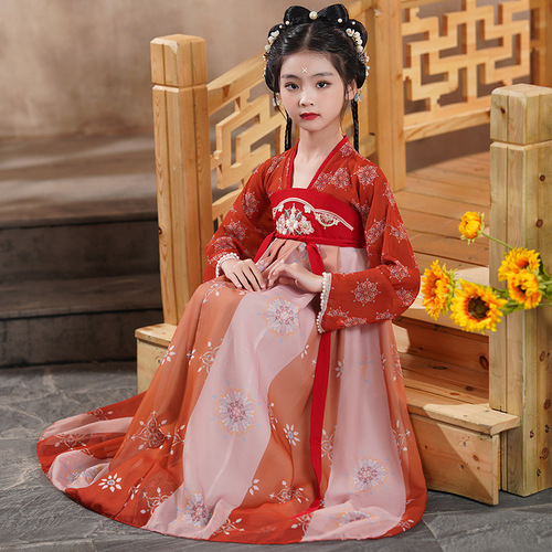 Girls Hanfu Summer  New Ancient Style Super Fairy Children's Dress Ancient Costume Princess Dress Classical Dance Performance Costume