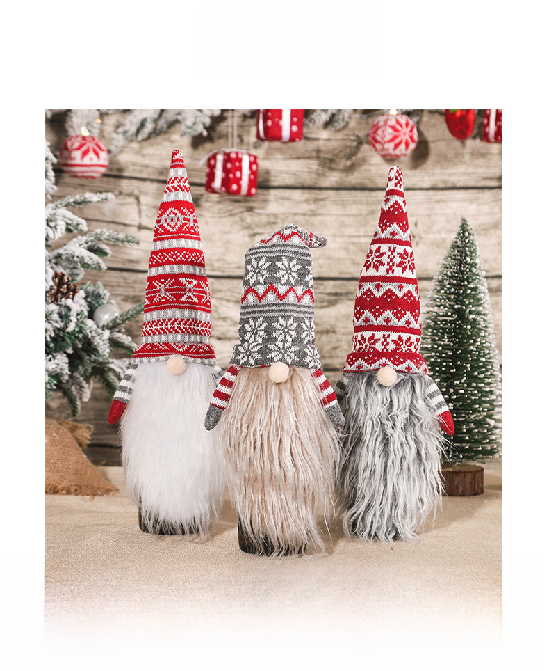 Christmas Decoration Knitted Wool Flatherless Old Man with Long Beard Wine Bottle Cap Wine Bottle Set Home Festivals_voghion.com