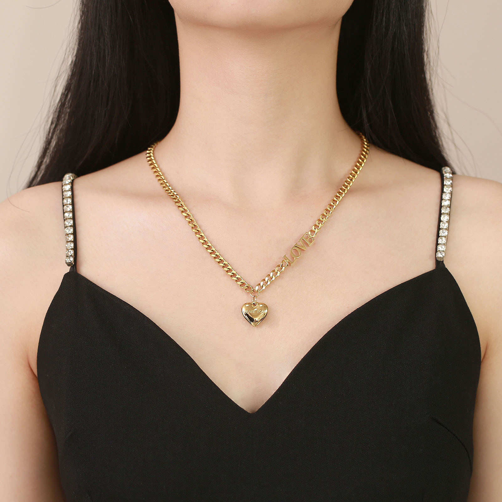 Fashion Heart Shape Stainless Steel Pendant Necklace Plating Stainless Steel Necklaces_colorza_4