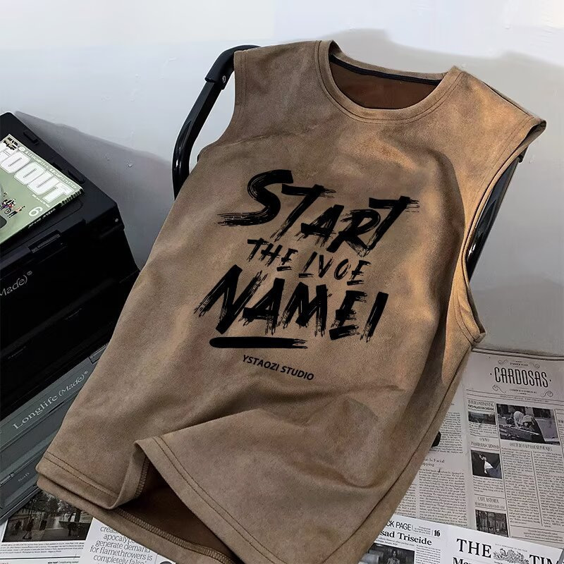 Sleeveless T-Shirt Men's Summer New American Ins Trendyy Loose Top Trendyy Brand Versatile Handsome English Printed Vest