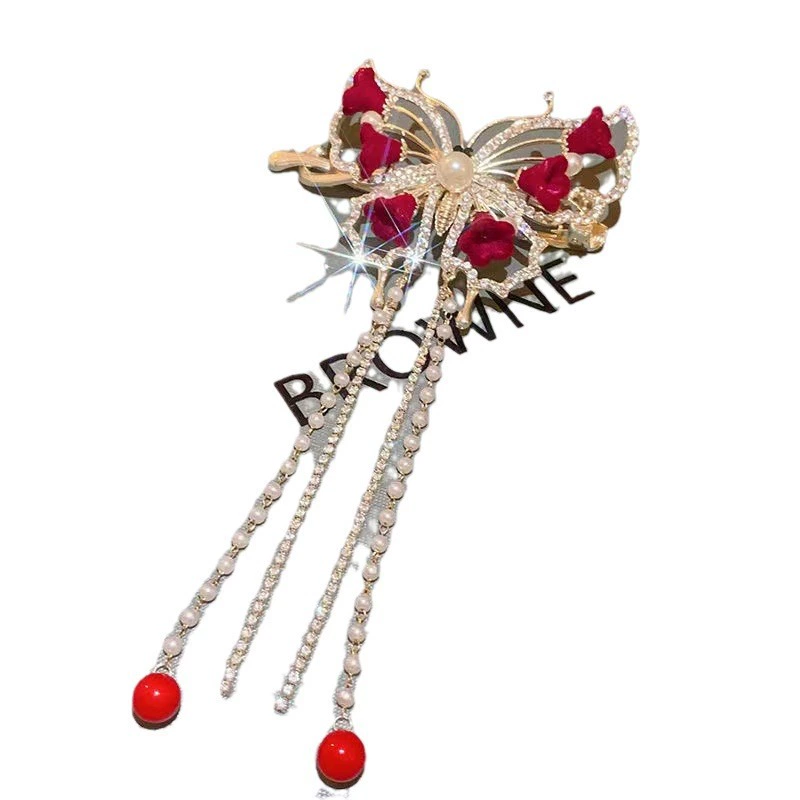 Заколка для волос (Pilsan) Orchid Tassel свадебный аксессуар для волос, металл и стрази, красный цветок