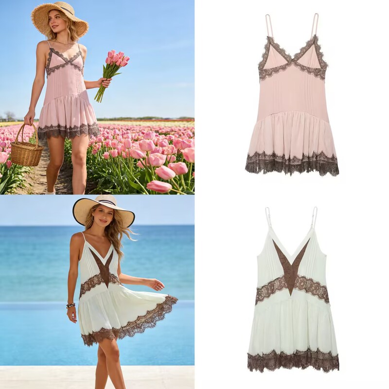 Foreign Trade Wholesale 2026 Cross-Border European and American Style New Women's Fashion Sexy Lace Patchwork Short Dress Foreign Trade Wholesale 2026 Cross-Border European and American Style New Women's Fashion Sexy Lace Patchwork Short Dress