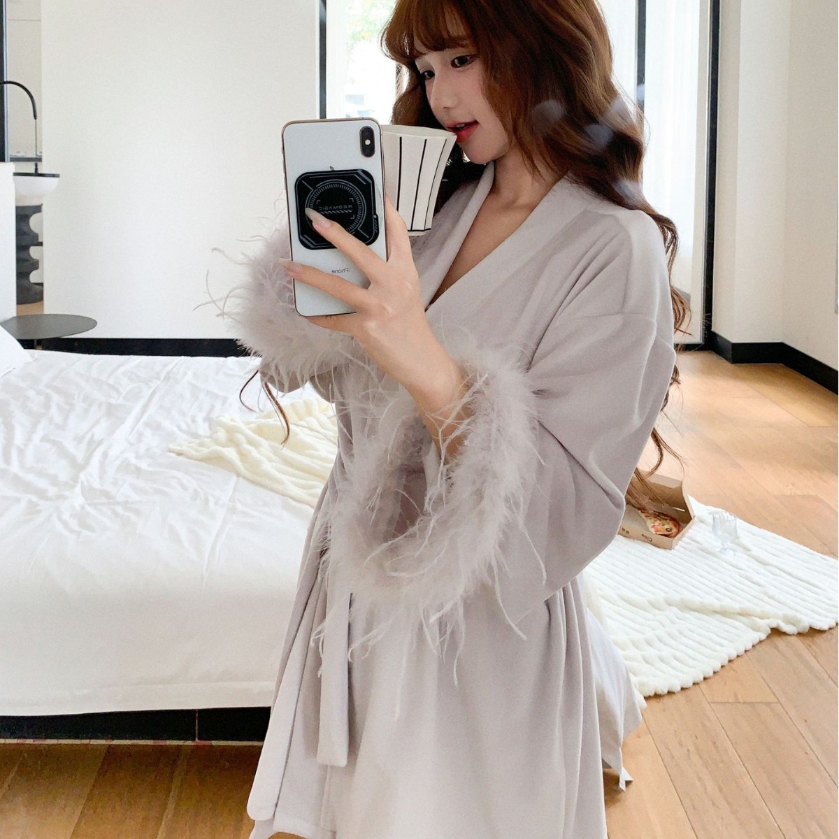 Winter Island Velvet Pajamas Women's High-Quality Feather Sexy Pajamas New Style Pajamas Double-Sided Velvet Thickened Warm Pajamas