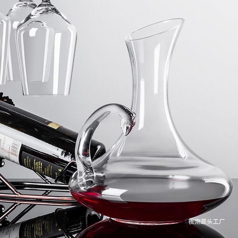 Decantador de vidrio de cristal con correa decantador de vino sin plomo decantador de vino tinto jarra de vino tinto botella de vino tinto burbuja de visión europea para el hogar
