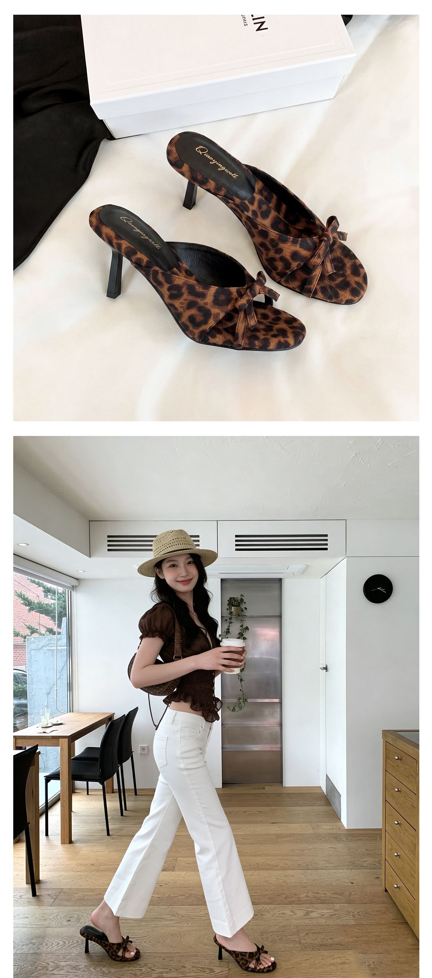 Sandal cao gót nữ hở mũi phong cách Pháp, chất liệu satin họa tiết chấm bi/chấm sóng, gót nhọn 9 cm — Điểm sóng đen, Trang chủ, Điểm sóng trắng chi tiết 27