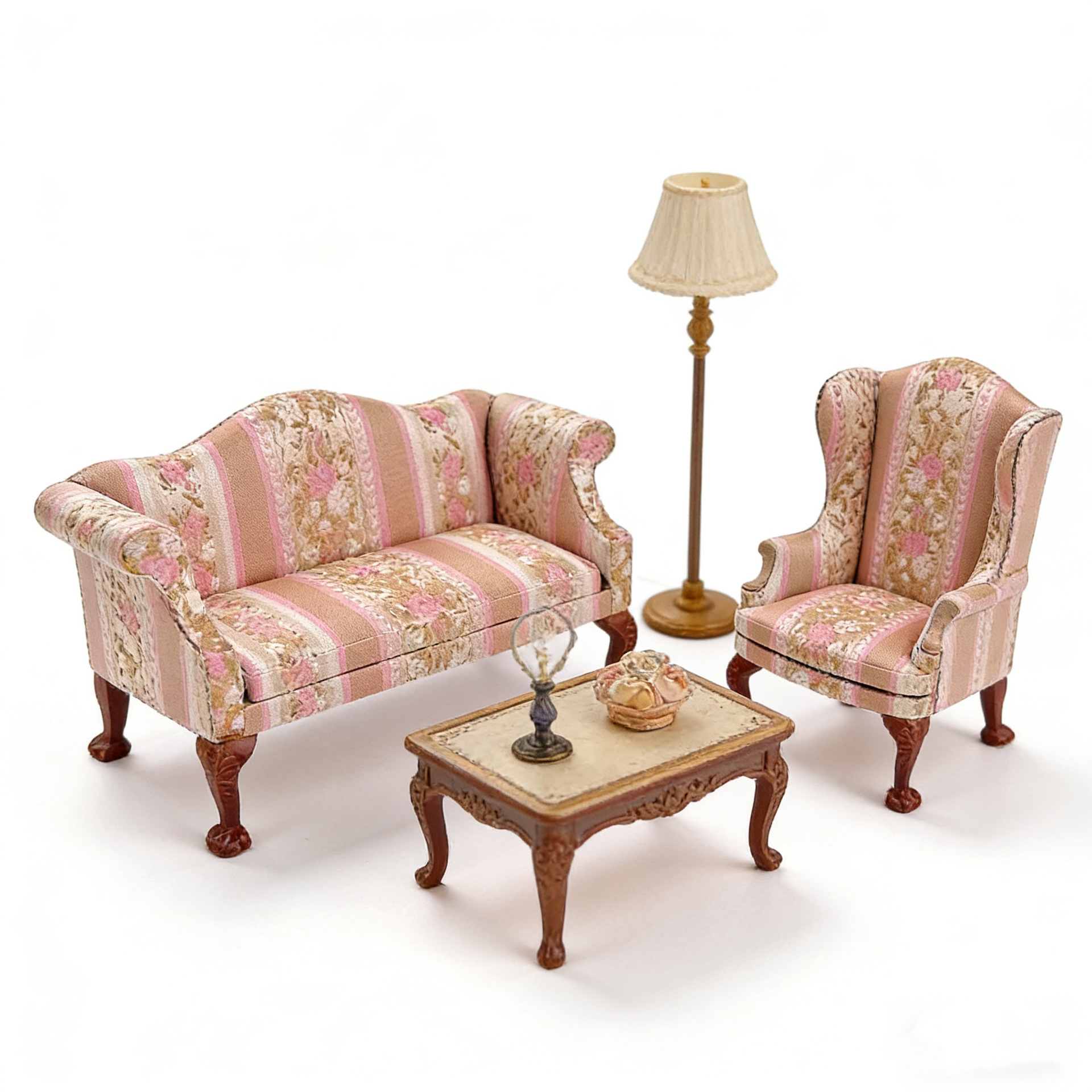 1:6 Dollhouse Dollhouse Mini Model Bjd Soldier Peripheral 6-Point Doll with Floral Cloth Sofa Armchair