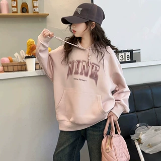 儿童连帽卫衣洋气春秋新款宽松美式字母印花女童卫衣休闲儿童卫衣