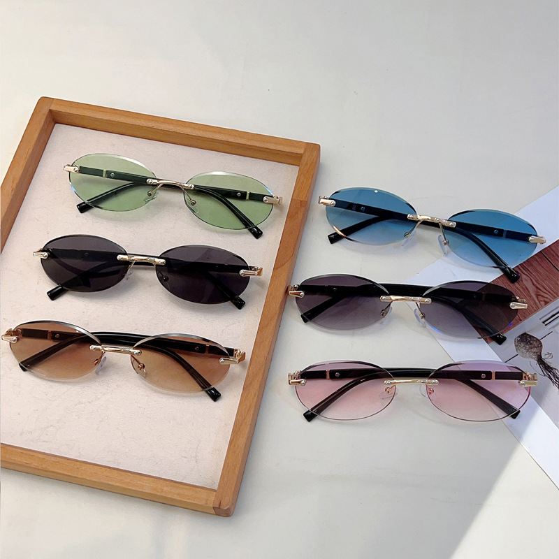 Ovale Rahmenlose Sonnenbrille Für Damen Modisches Trend Accessoire_voghion.com