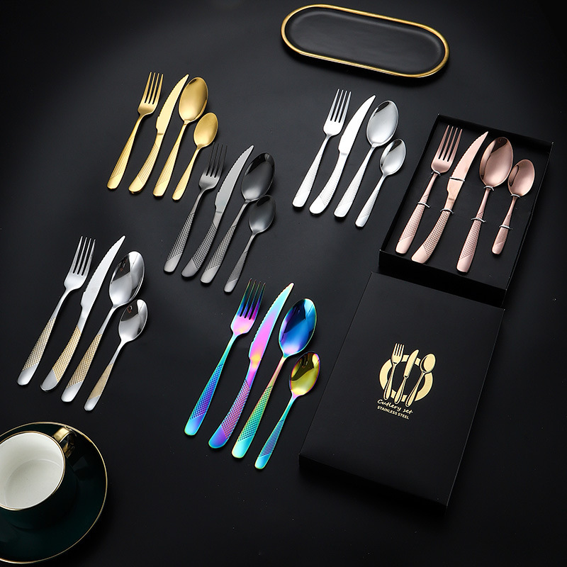 アマゾンスプーンステンレス食器星ドリル金メッキホテル4点セットステーキナイフフォークスプーンセットギフトボックス|undefined