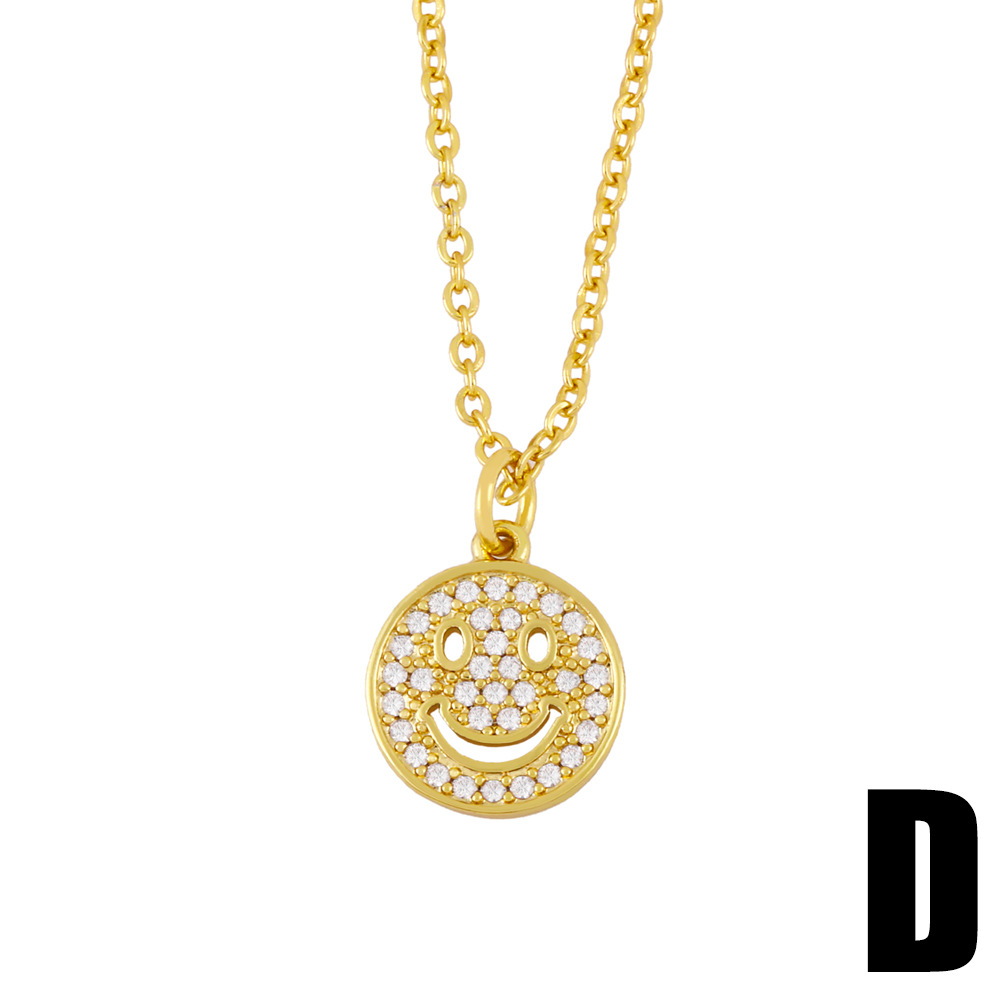 European And American Diamond Smiley Face Pendant Necklace For Women Ins Simple Hip Hop Vintage Sweater Chain Cross-border Autumn And Winter New Nkz52 display picture 7