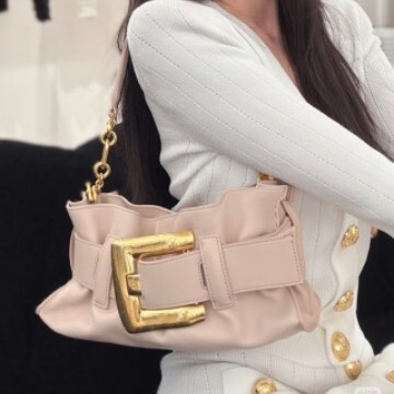 Balmain Bag Women's New Design High-End Elegant Texture Pleated Hardware Belt Buckle Single Shoulder Armpit Bag