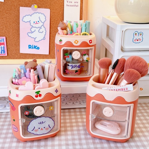Cartoon Pen Holder Cute Girl Heart Creative Fashion Ins Style Office Study Stationery Storage Box Desk Multi-functional