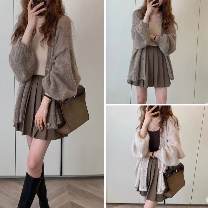 2026 Korean Version Large Size Soft Single-Breasted Black Sweater Knit Loose Cardigan for Women Spring and Autumn Solid Color Long-Sleeve Coat