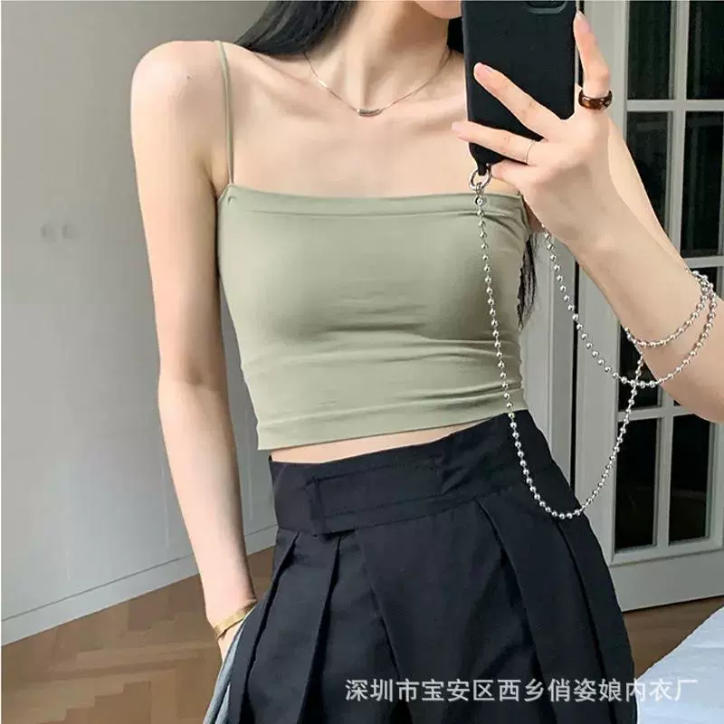 Топ-бюстгальтер с регулируемыми бретелями, Crop Top, размер один, встроенные чашечки, цвета: белый, серый, черный, кофе, серовато-зеленый
