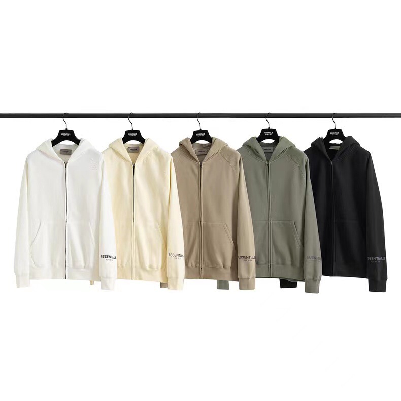 FEAR OF GOD ESSENTIALS FOG zipper hooded sweater trendy solid color autumn coat