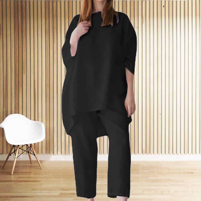 Women's Trendy Solid Color Matching Set Loose Oversized Style Casual Fashion Two‑Piece Outfits_ecoleips.com