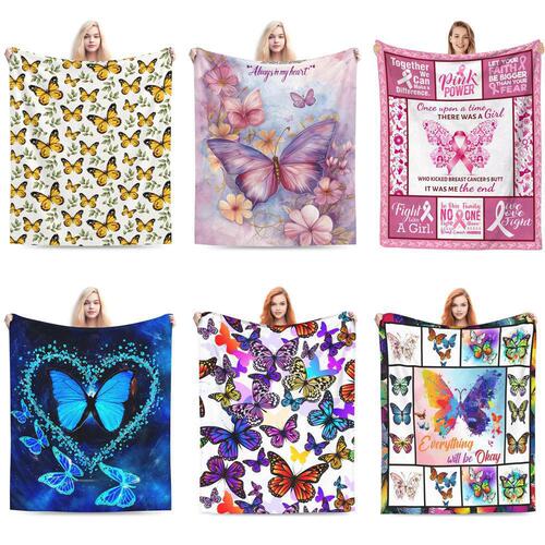 Cross-border best-selling colorful butterfly flannel throw blanket home air conditioner blanket Amazon nap four seasons cover blanket wholesale