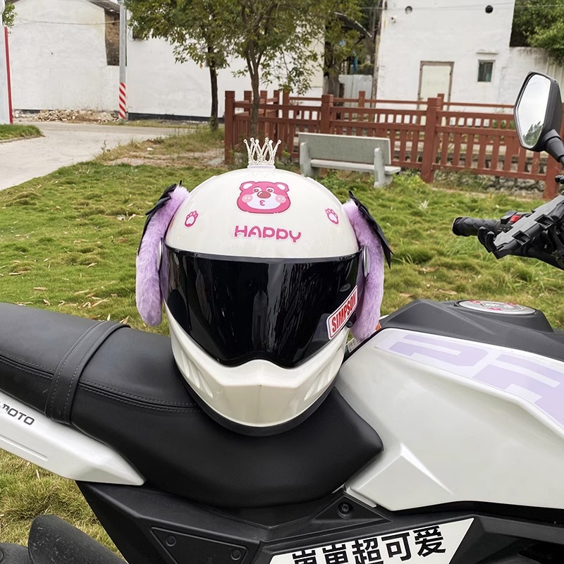 Plush Ear Black Bowknot Purple Dog Helmet Decoration Motorcycle Universal