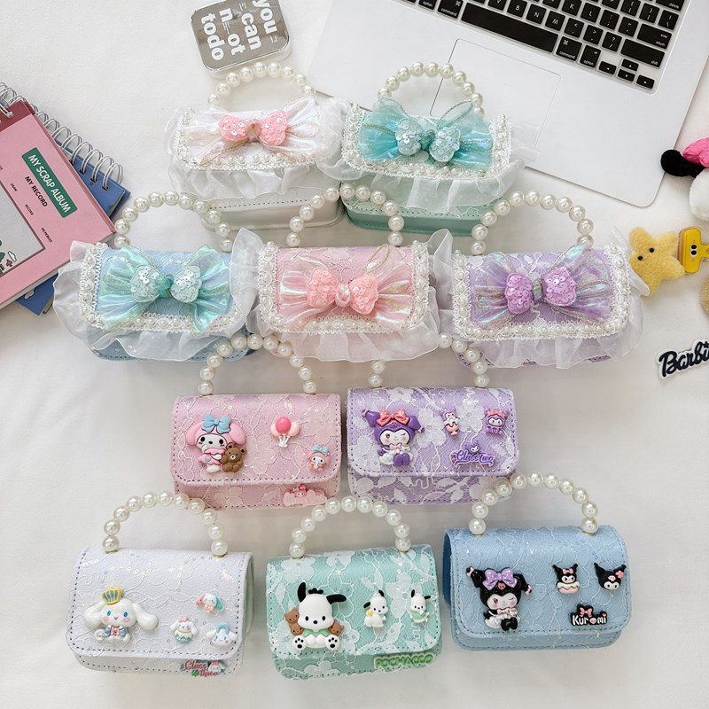 Bolso de perla de fragancia pequeña para niños Bolso de hombro de niña de dibujos animados de moda Bolso de monedero de bebé de todo fósforo con lazo