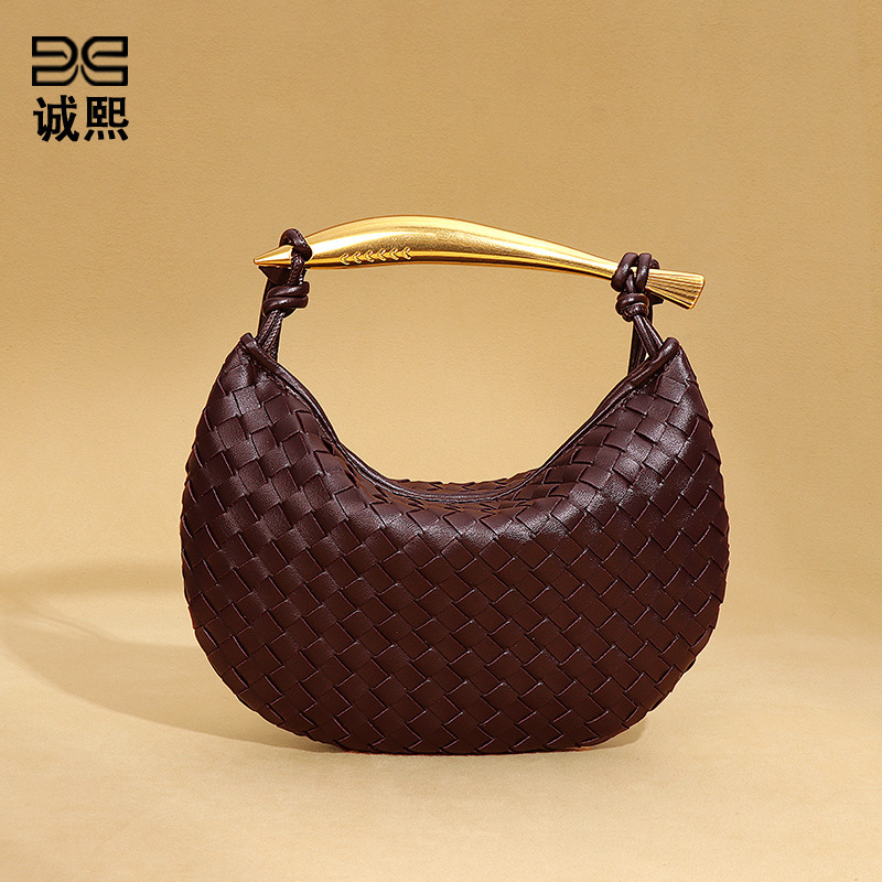 Foreign Trade New Product Pure Color Dumpling Bag Hand-Woven Bag Half-Moon Sardine Handbag Casual Shoulder Crossbody Women's Bag