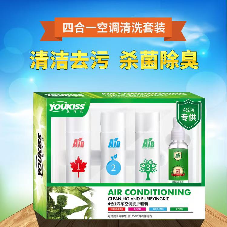 Four-In-One Car Air Conditioner Air Conditioner Cleaning Agent Evaporation Cleaning Agent Visual Pipe Deodorization and Odor Cleaning Agent Set