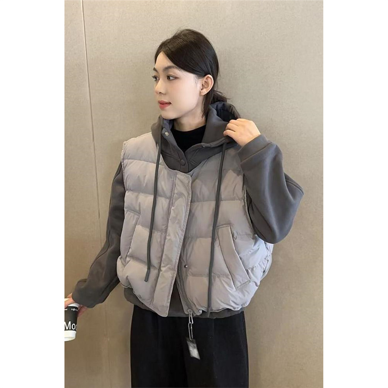 时尚两件套装秋冬新款夹棉加厚显瘦棉服马甲外套连帽加绒保暖卫衣