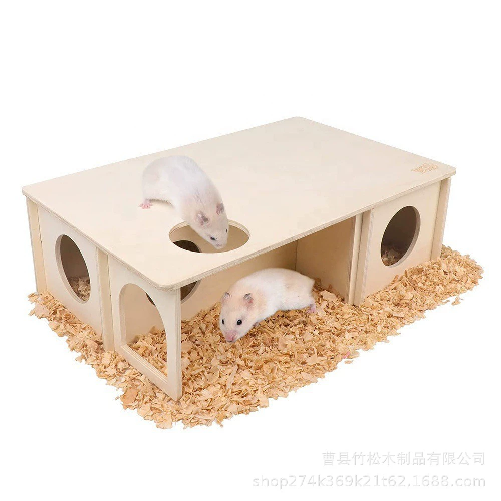 Деревянное гнездо хомяка игрушка Гнездо для мыши для домашних животных Гнездо хомяка с тремя спальнями Лабиринт Золотого медведя