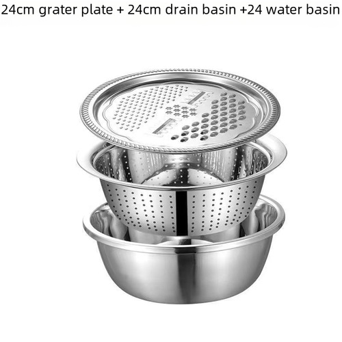 Special Thick Stainless Steel Basin Home Use Vegetable Cleaning Basin and Dough Basin Three-Piece Set Shredding Condiment Basin Egg Beater Basin Culinary Basin