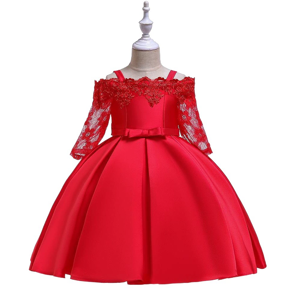 2024 новый стиль девушки платье принцессы с буквами плеча платье кружева с длинными рукавами платье с атласной вышивкой