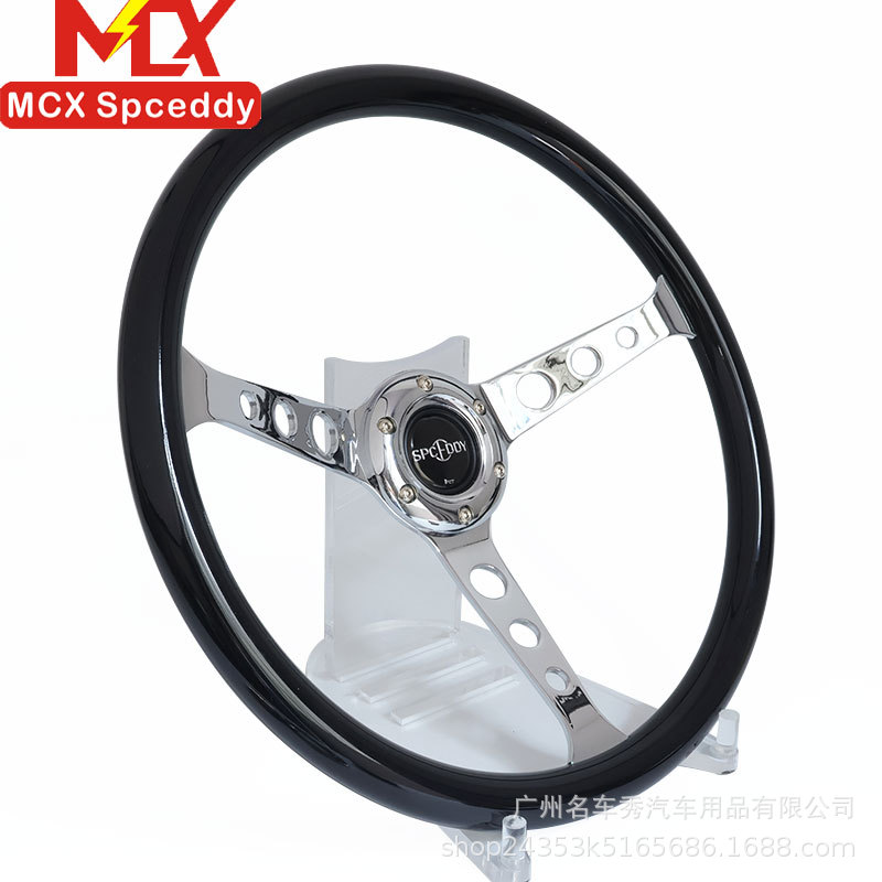 Cross-border bestseller car modification glossy black round-hole steering wheel SPCEDDY 15inch electroplated universal steering wheel