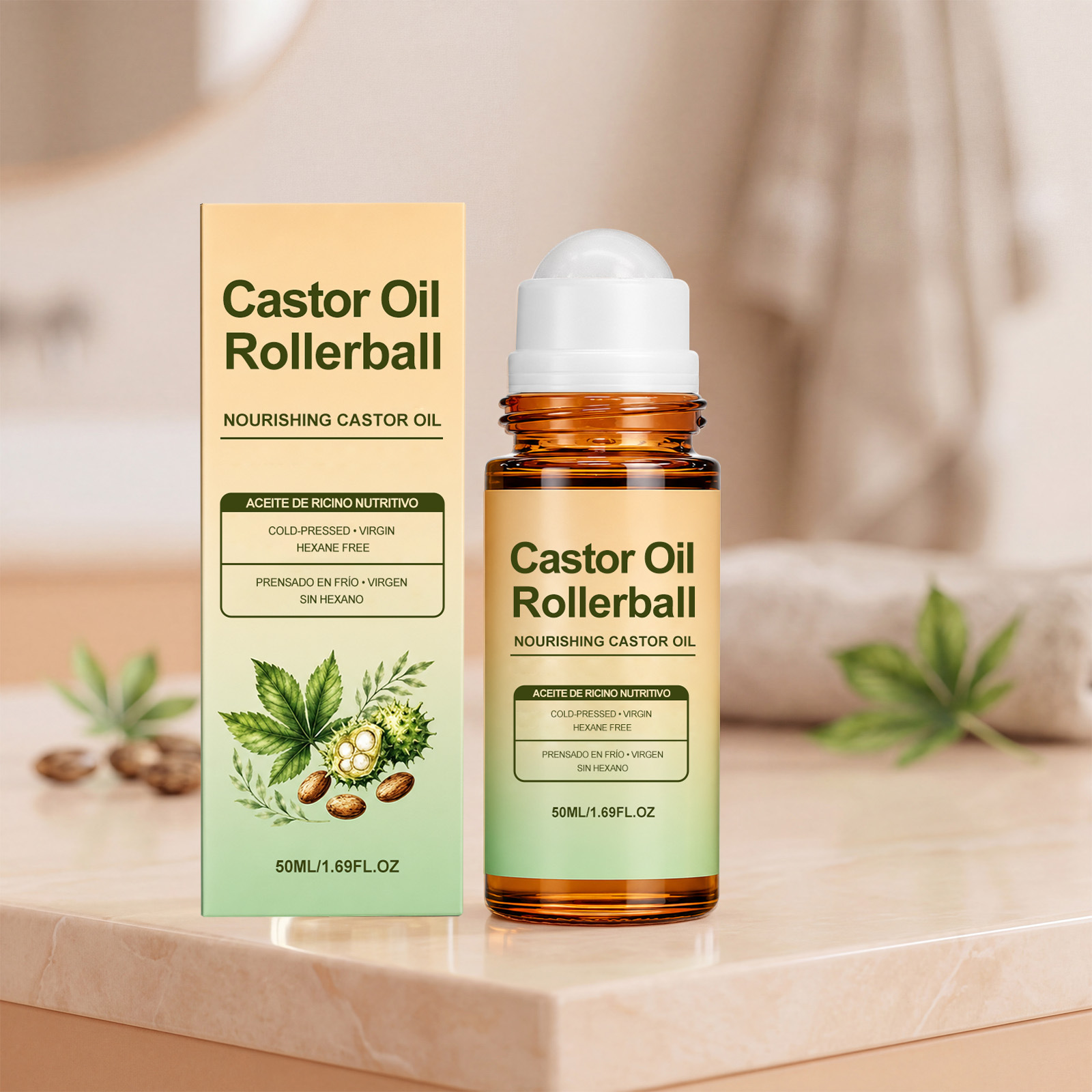 Castor Oil Roller Ball Massage for Body Skin Moisturizing and Softening Care, Cold-Pressed Moisturizing Oil for Comfort and Care