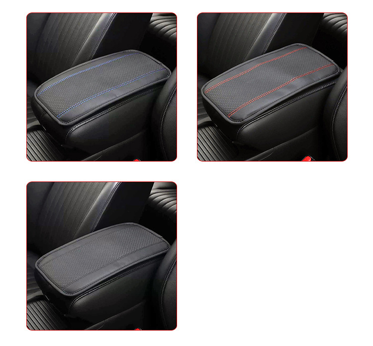 Small Square Armrest Box Mat, Universal for All Seasons, Embossed Double-Line Leather Armrest Box Mat, Central Armrest Elbow Rest Anti-Slip Mat