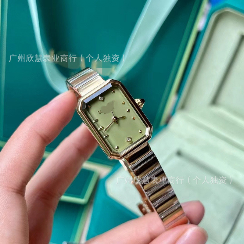 2025新款方糖小绿表罗Lola拉手表小巧森系女士钢带石英表七夕礼物