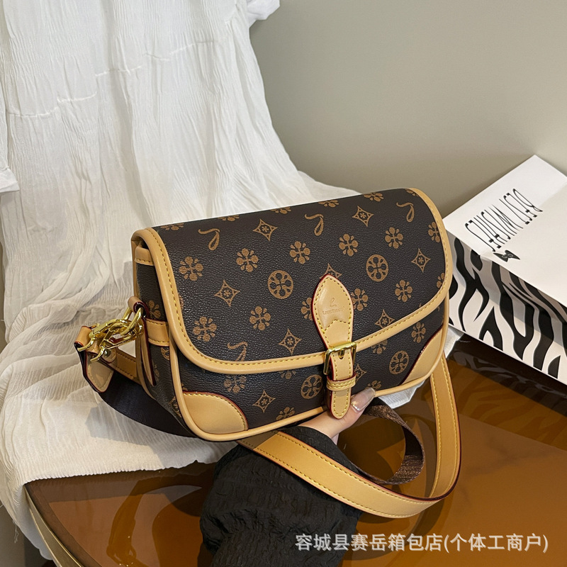 跨境代发老花女包马鞍包包2025新款潮百搭大容量斜跨包单肩腋下包|undefined
